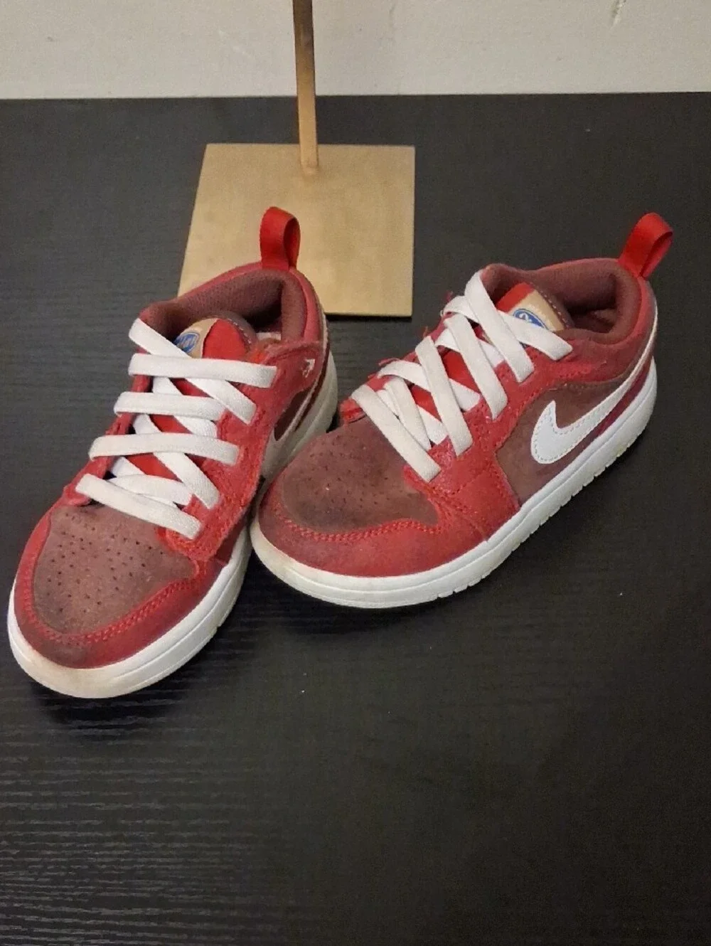 Jorfans  Red and White Suede  Low-Top Sneakers 12C